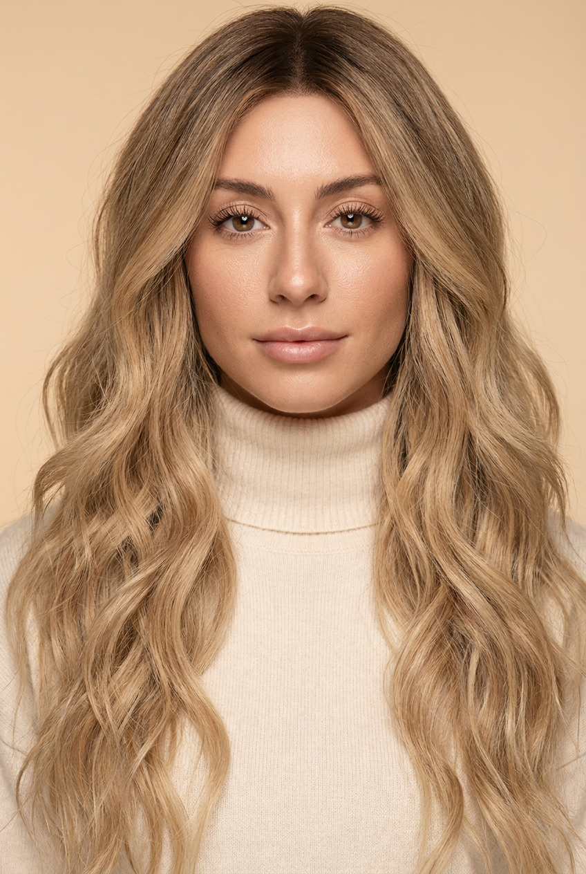 Woman wearing a Harlo hair topper