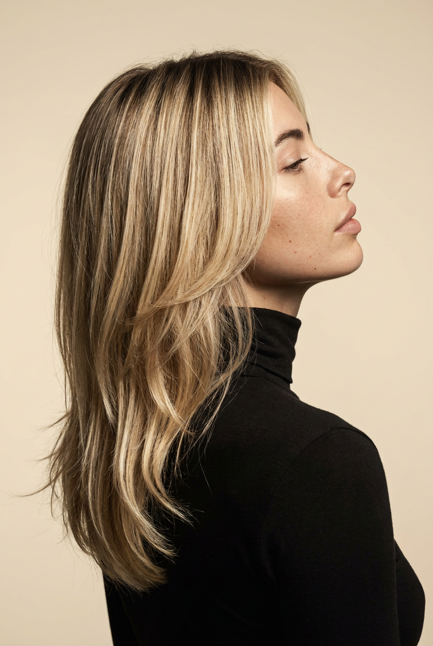 Straight blonde topper with face-framing layers